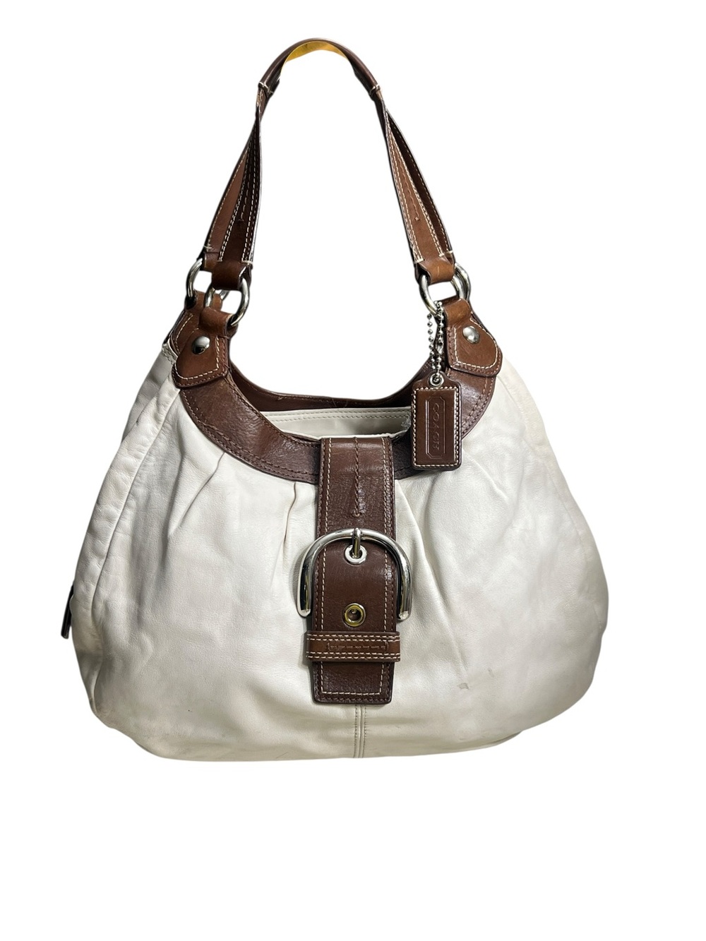 Coach Soho Lynn White and Brown Soft Leather Hobo Shoulder Bag